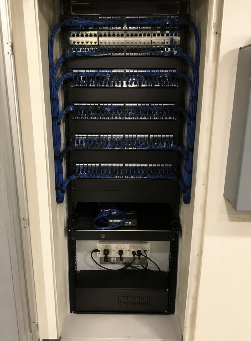 Clean and efficiently organized riser closet